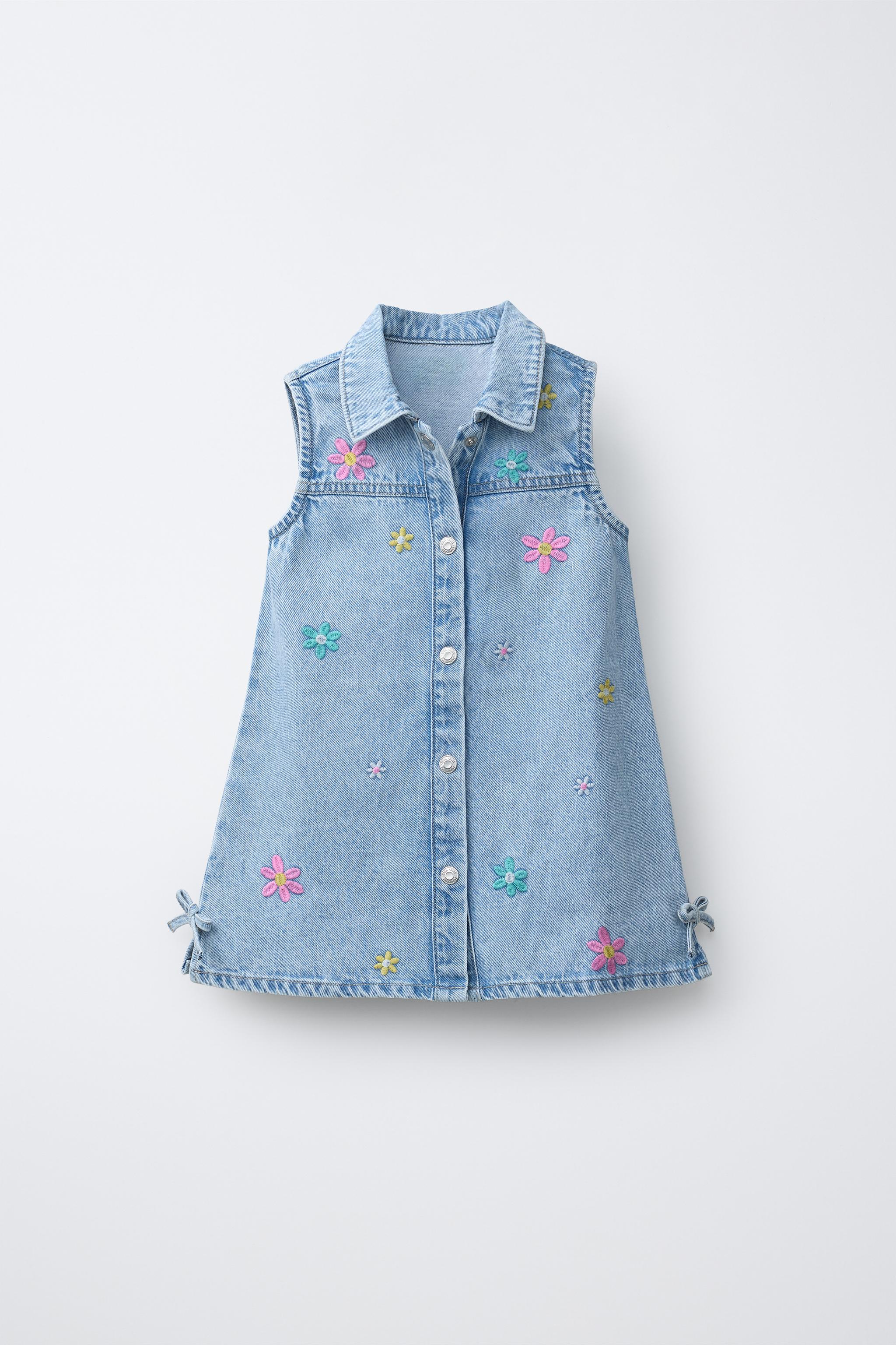 EMBROIDERED FLORAL DENIM DRESS
